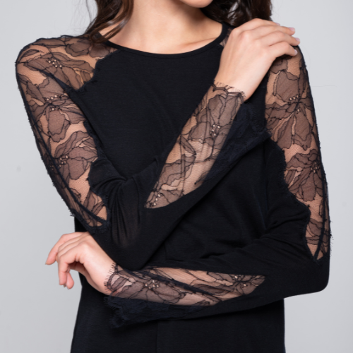 Wool and Silk Long Sleeve with Lace 7603 by Oscalito - Image 3