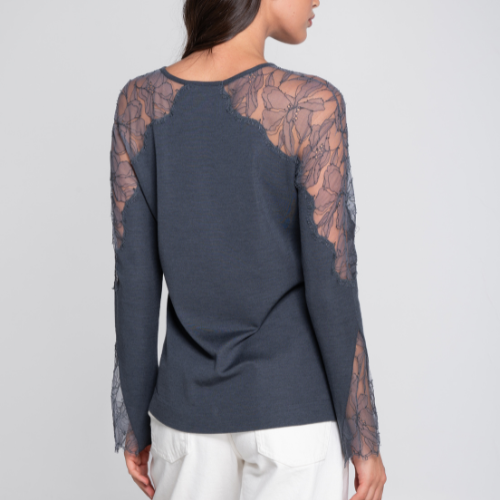 Wool and Silk Long Sleeve with Lace 7603 by Oscalito - Image 5